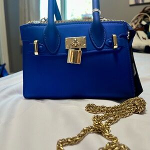 Chic Royal Blue Mini Bag with Gold Accents
